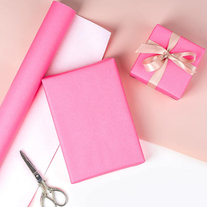 Pink Wrapping Paper Roll, Fluorescent Neon Solid Color Paper for Valentine, Birthday, Mother's Day, Wedding, Anniversary, Mini Roll, 17 inches x 32.8 Feet (47.23 sq.ft.)