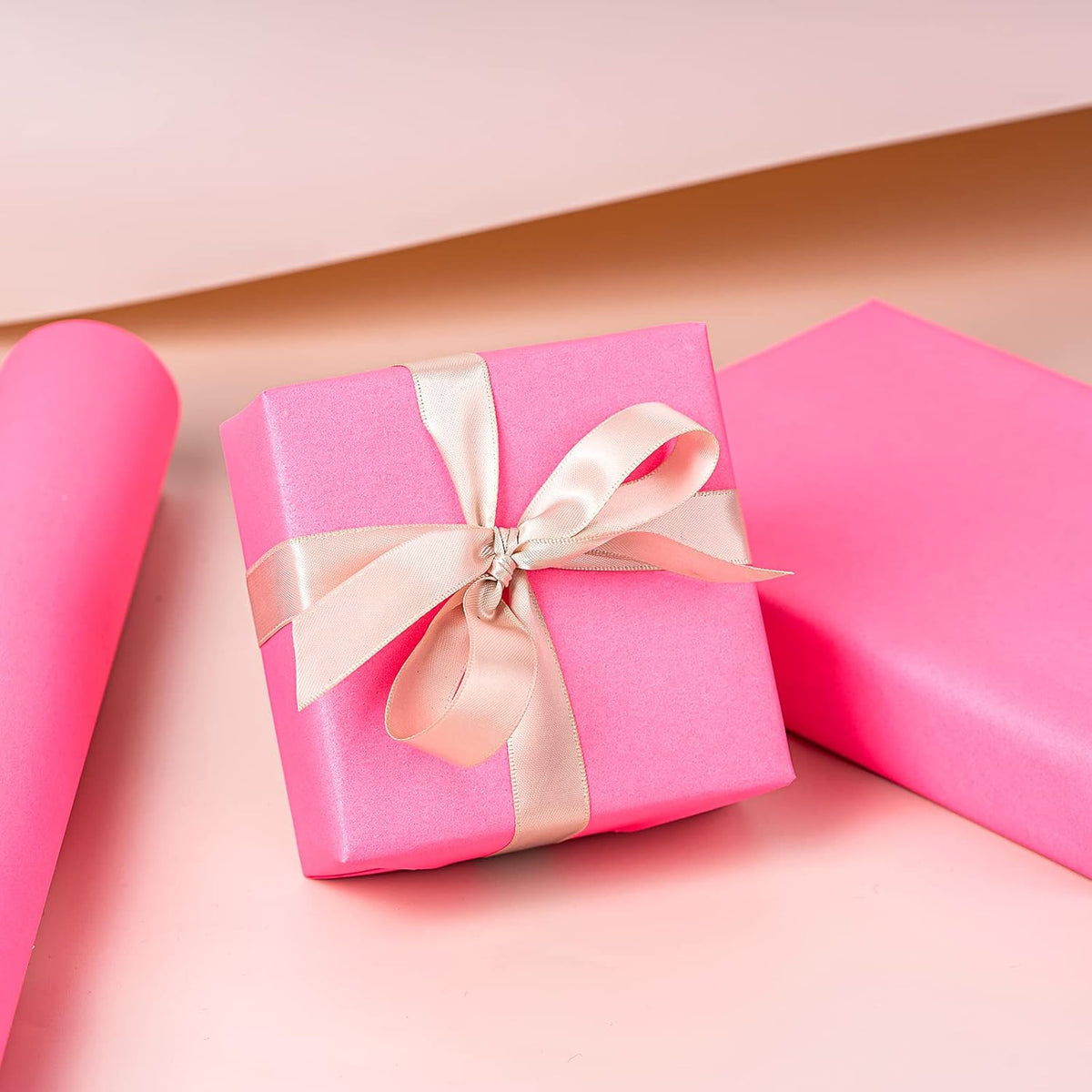 Pink Wrapping Paper Roll, Fluorescent Neon Solid Color Paper for Valentine, Birthday, Mother's Day, Wedding, Anniversary, Mini Roll, 17 inches x 32.8 Feet (47.23 sq.ft.)