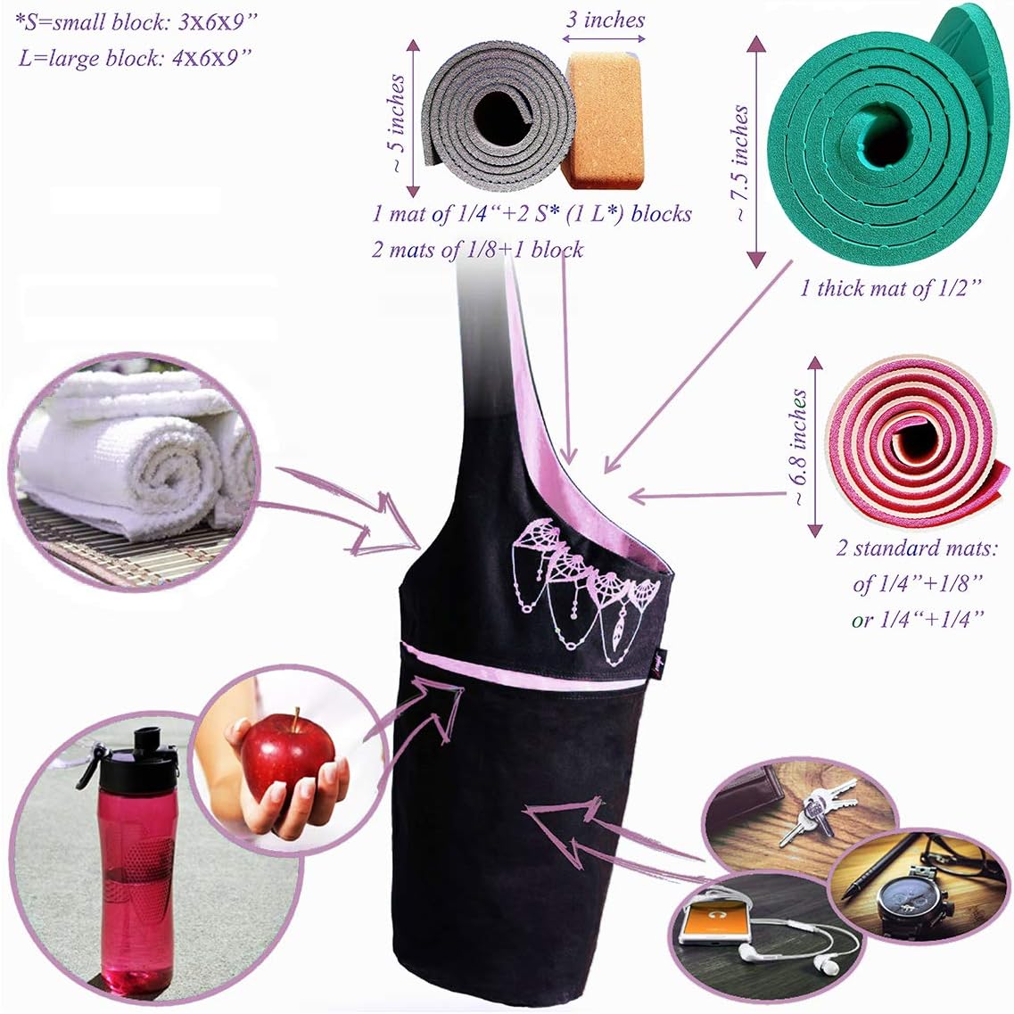 Yoga Mat Bag & Carrier with Pockets for Women