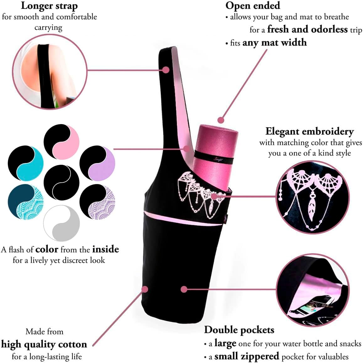Yoga Mat Bag & Carrier with Pockets for Women