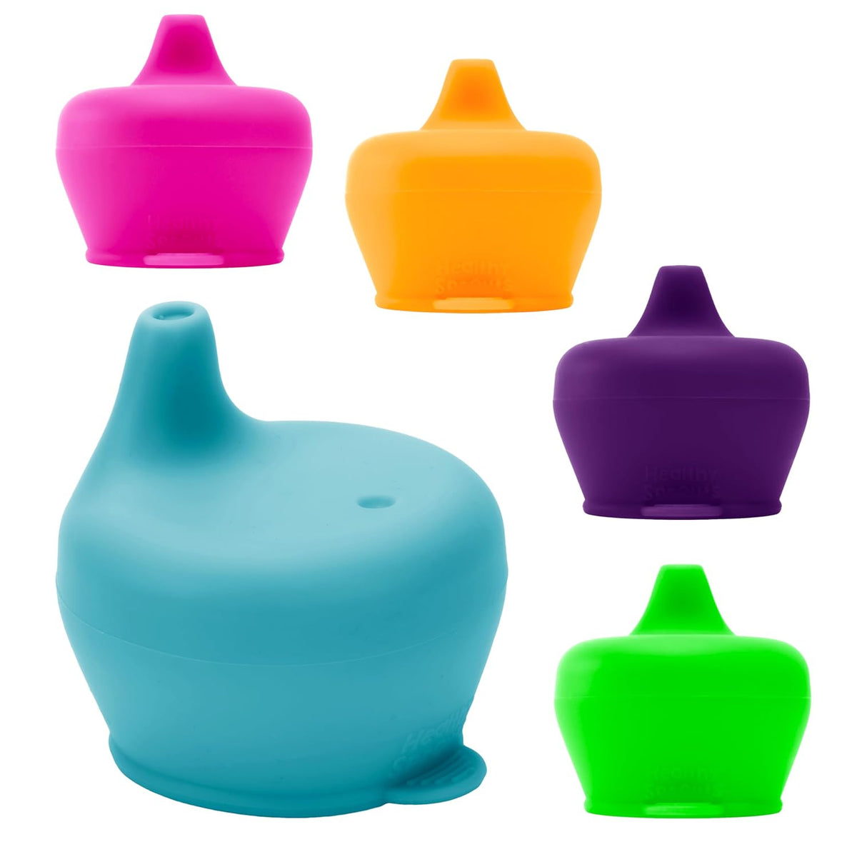 Silicone Sippy Cup Lids - Spill Proof, Fits Any Cup, BPA-Free, Durable & Soft for Babies & Toddlers, Quick to Attach - 5 Pack Silicone Lids for Cups (Purple, Pink, Green, Orange, Teal)