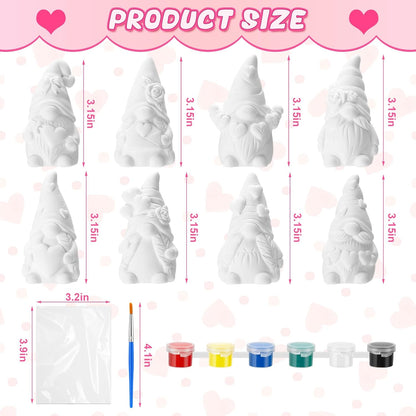 8 Pcs Mother's Day Gnome Ceramics to Paint Pink Ready to Paint Your Own Ceramic Gnome Statues DIY Unpainted Ceramics Paintable Figurines Kit Crafts with Brush Palette