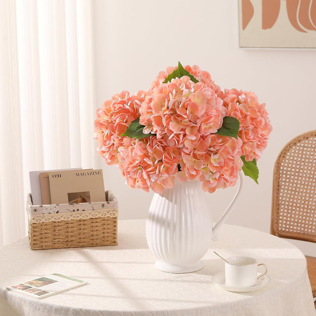 6PCS 22 inch Hydrangea Artificial Flowers Real Touch Pale Pink Faux Hydrangea Flowers with Home Office Decor or Wedding Arrange Holiday and Birthday Party Decorations(Pale Pink)