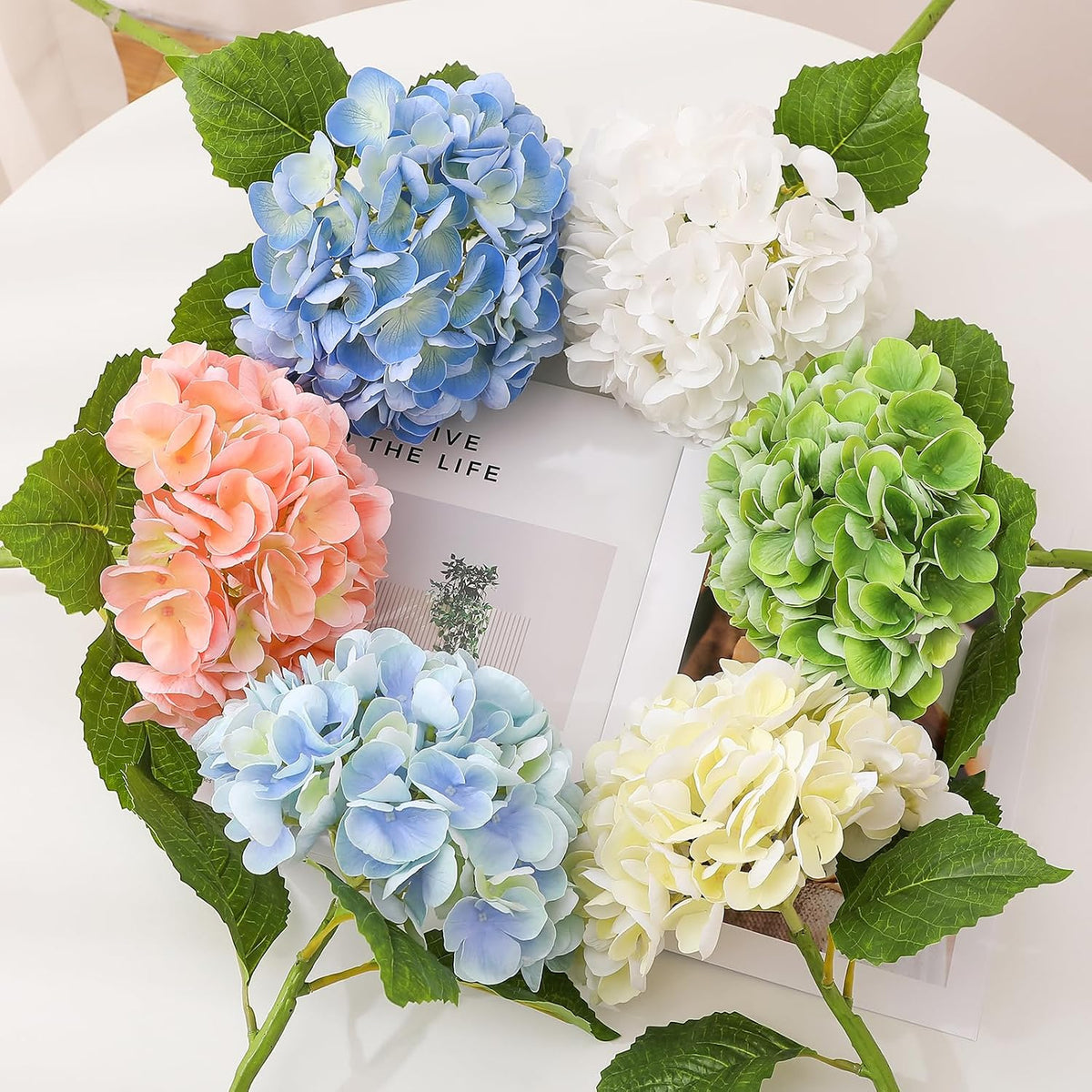 6PCS 22 inch Hydrangea Artificial Flowers Real Touch Pale Pink Faux Hydrangea Flowers with Home Office Decor or Wedding Arrange Holiday and Birthday Party Decorations(Pale Pink)