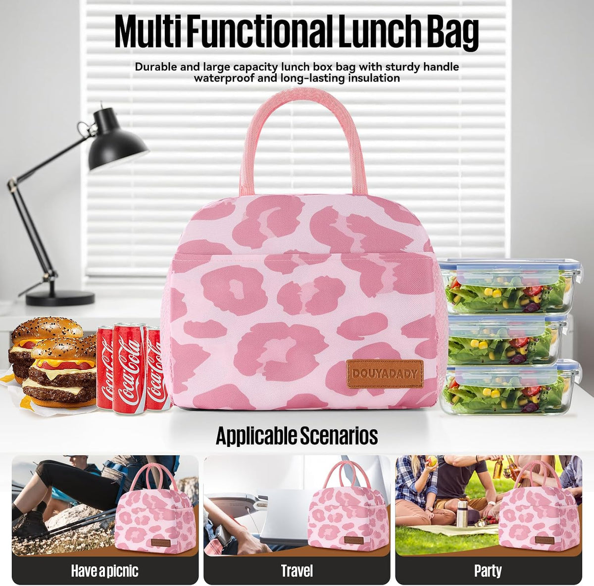 Lunch Bag Women/Men Lunch Box Women/Men (pink leopard)