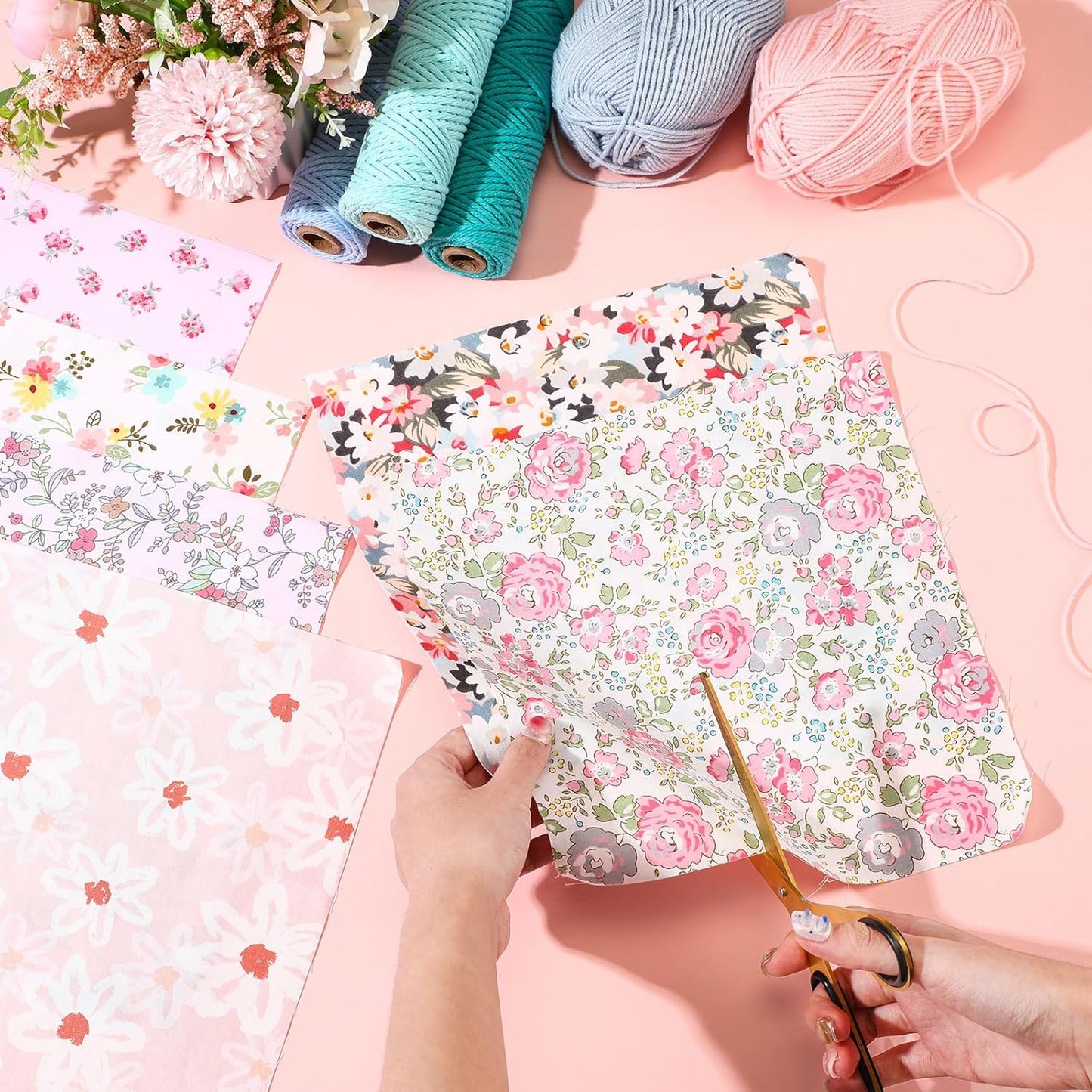 30 Pcs 9.5''x9.5'' Quilting Cotton Fabric Squares Floral Precut Fabric Square Sheets for Sewing Scrapbooking DIY Craft Patchwork(Pink Floral)