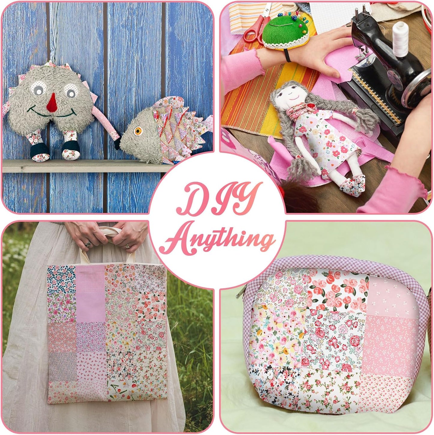 30 Pcs 9.5''x9.5'' Quilting Cotton Fabric Squares Floral Precut Fabric Square Sheets for Sewing Scrapbooking DIY Craft Patchwork(Pink Floral)