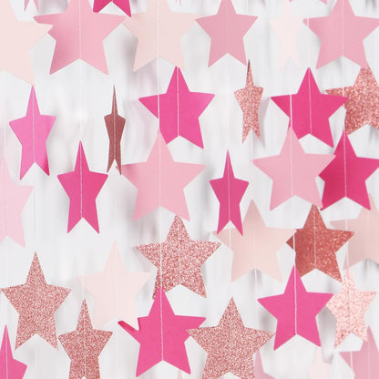Hot-Pink Rose-Gold Party Decorations Garland - 62ft Twinkle Little Star Hanging Streamers Banner,Birthday Wedding Bridal Baby Shower Bachelorette Engagement Decor