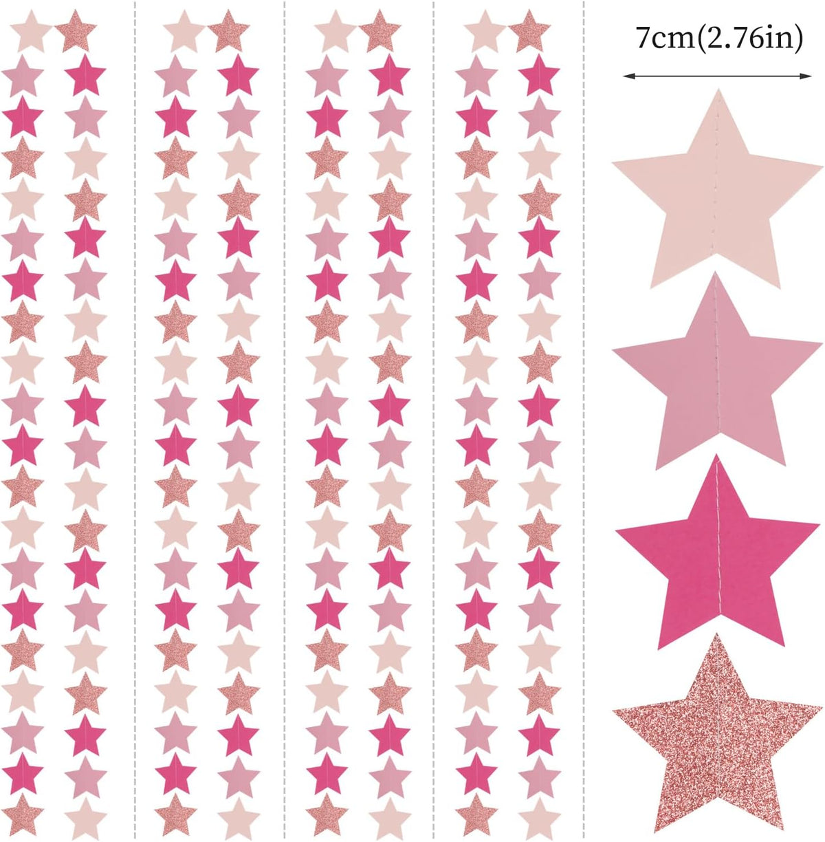 Hot-Pink Rose-Gold Party Decorations Garland - 62ft Twinkle Little Star Hanging Streamers Banner,Birthday Wedding Bridal Baby Shower Bachelorette Engagement Decor