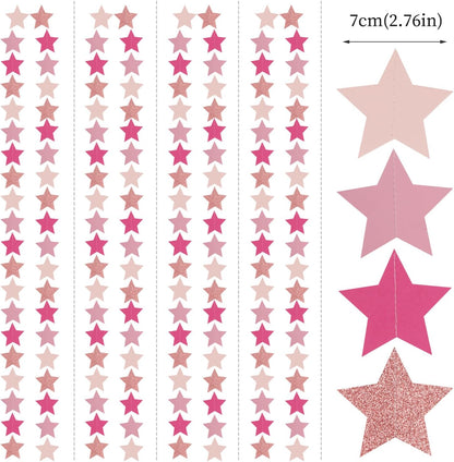 Hot-Pink Rose-Gold Party Decorations Garland - 62ft Twinkle Little Star Hanging Streamers Banner,Birthday Wedding Bridal Baby Shower Bachelorette Engagement Decor