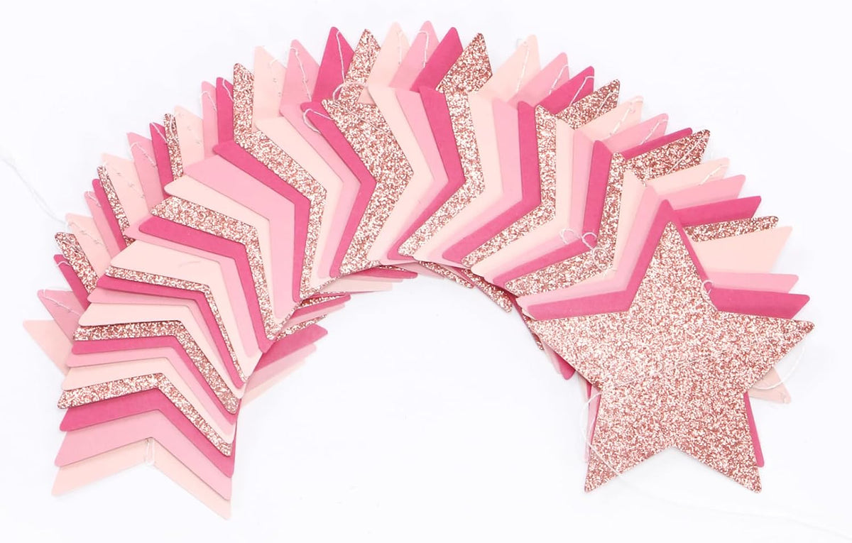 Hot-Pink Rose-Gold Party Decorations Garland - 62ft Twinkle Little Star Hanging Streamers Banner,Birthday Wedding Bridal Baby Shower Bachelorette Engagement Decor