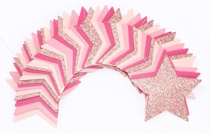 Hot-Pink Rose-Gold Party Decorations Garland - 62ft Twinkle Little Star Hanging Streamers Banner,Birthday Wedding Bridal Baby Shower Bachelorette Engagement Decor