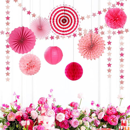 Hot-Pink Rose-Gold Party Decorations Garland - 62ft Twinkle Little Star Hanging Streamers Banner,Birthday Wedding Bridal Baby Shower Bachelorette Engagement Decor