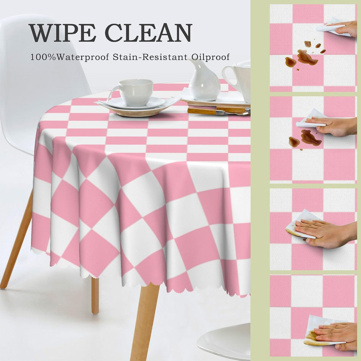 Checkered Table Cloth, Classic Checkerboard Tablecloth for Picnic, Party, Dinner Table Cover, Waterproof Washable Wrinkle Resistant (Pink, 60''x60'' (Round))
