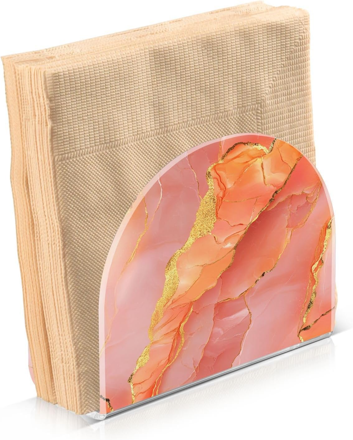 Acrylic Napkin Holder 2 Pack Holds 50-60 Napkins One-Piecing Molding Napkin Fit Kitchen & Dining Table Sturdy & durables Marble Peach Gold