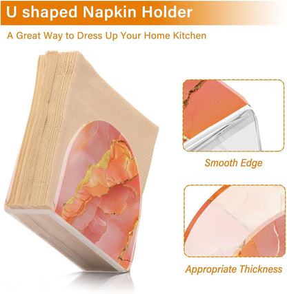 Acrylic Napkin Holder 2 Pack Holds 50-60 Napkins One-Piecing Molding Napkin Fit Kitchen & Dining Table Sturdy & durables Marble Peach Gold