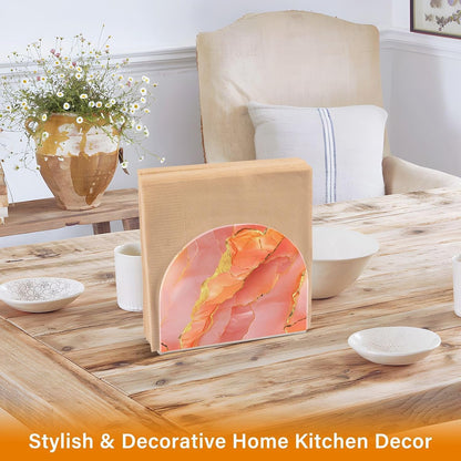 Acrylic Napkin Holder 2 Pack Holds 50-60 Napkins One-Piecing Molding Napkin Fit Kitchen & Dining Table Sturdy & durables Marble Peach Gold