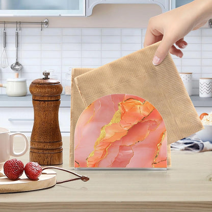 Acrylic Napkin Holder 2 Pack Holds 50-60 Napkins One-Piecing Molding Napkin Fit Kitchen & Dining Table Sturdy & durables Marble Peach Gold
