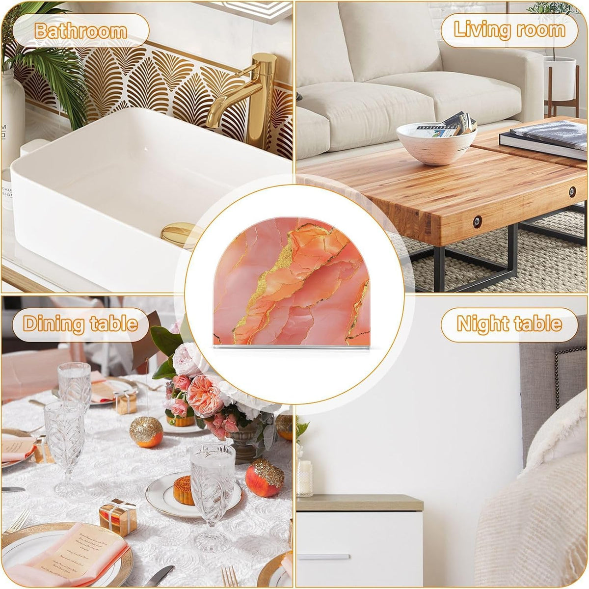 Acrylic Napkin Holder 2 Pack Holds 50-60 Napkins One-Piecing Molding Napkin Fit Kitchen & Dining Table Sturdy & durables Marble Peach Gold
