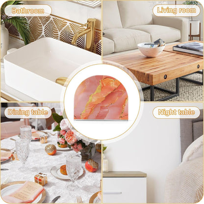 Acrylic Napkin Holder 2 Pack Holds 50-60 Napkins One-Piecing Molding Napkin Fit Kitchen & Dining Table Sturdy & durables Marble Peach Gold