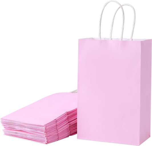 12-Pack Pink Gift Bags with Handles, 7.9x5.12x3.15 Inches Kraft Paper Party Favor Bags for Baby Showers, Birthdays, Weddings