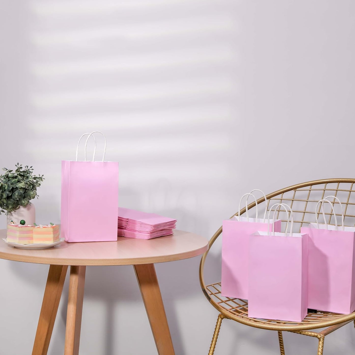 12-Pack Pink Gift Bags with Handles, 7.9x5.12x3.15 Inches Kraft Paper Party Favor Bags for Baby Showers, Birthdays, Weddings
