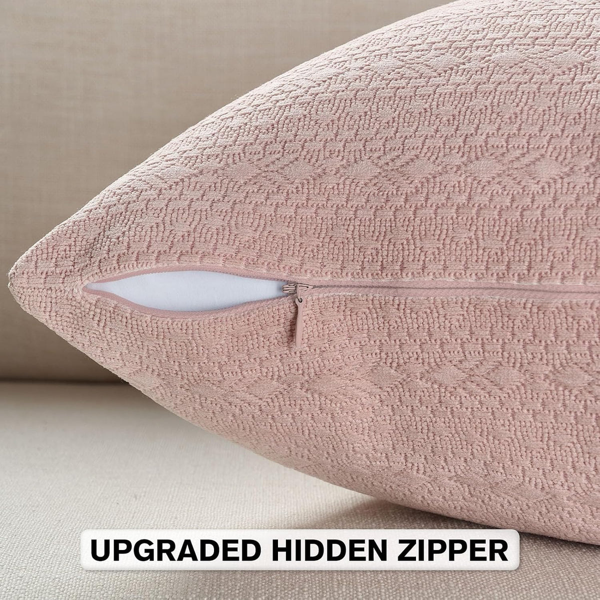 Pack of 2 Chenille Throw Pillow Covers 18x18 Inch, Pink