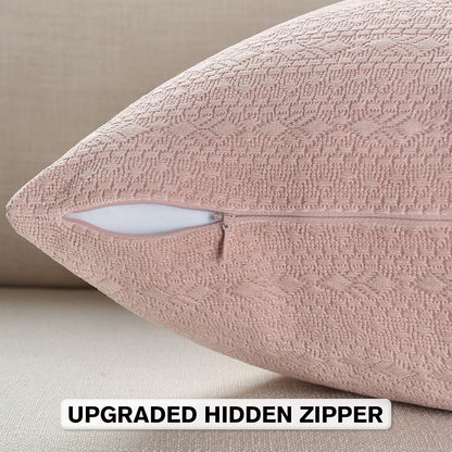 Pack of 2 Chenille Throw Pillow Covers 18x18 Inch, Pink