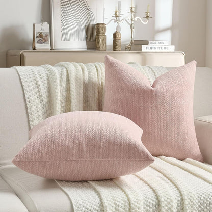 Pack of 2 Chenille Throw Pillow Covers 18x18 Inch, Pink