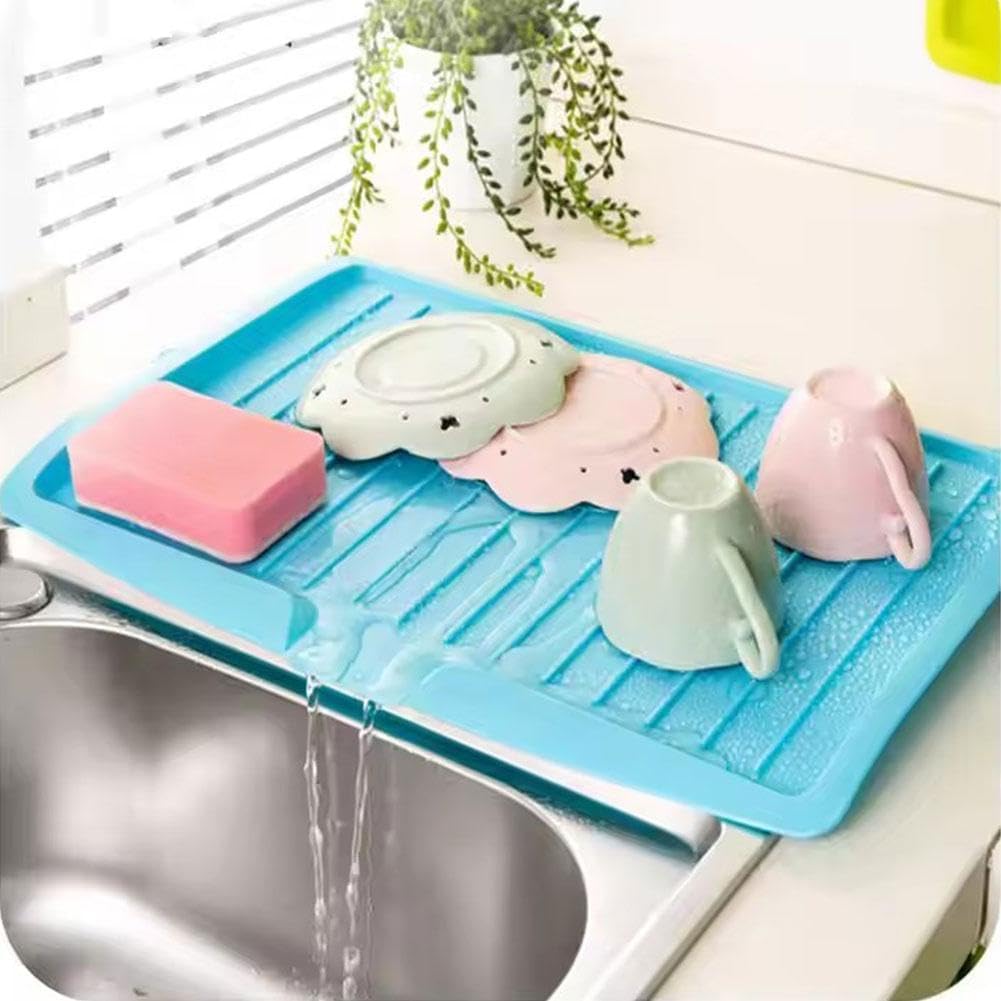 17.6x12'' Kitchen Dish Drain Board & Drying Rack Tray with Built-in Drain Lip – Sturdy Plastic Drying Pad for Countertop, Prevents Water Buildup, Easy to Clean