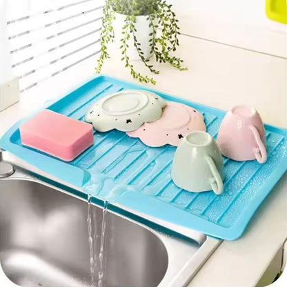 17.6x12'' Kitchen Dish Drain Board & Drying Rack Tray with Built-in Drain Lip – Sturdy Plastic Drying Pad for Countertop, Prevents Water Buildup, Easy to Clean