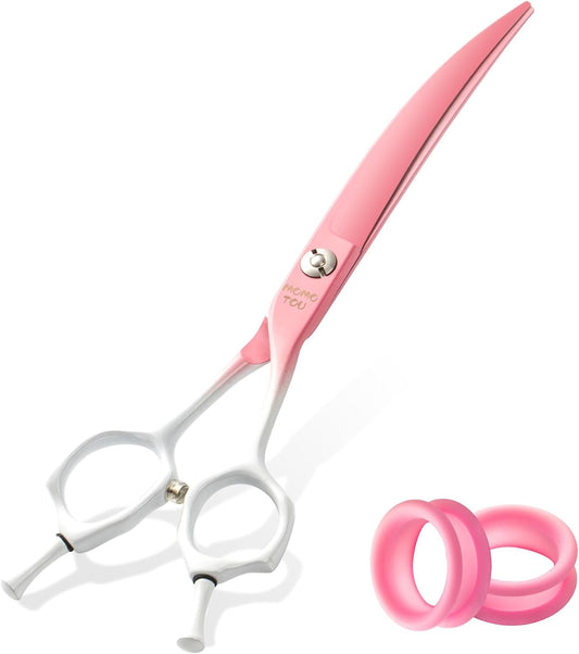 7'' Curved Dog Grooming Scissors Pink to White Gradient