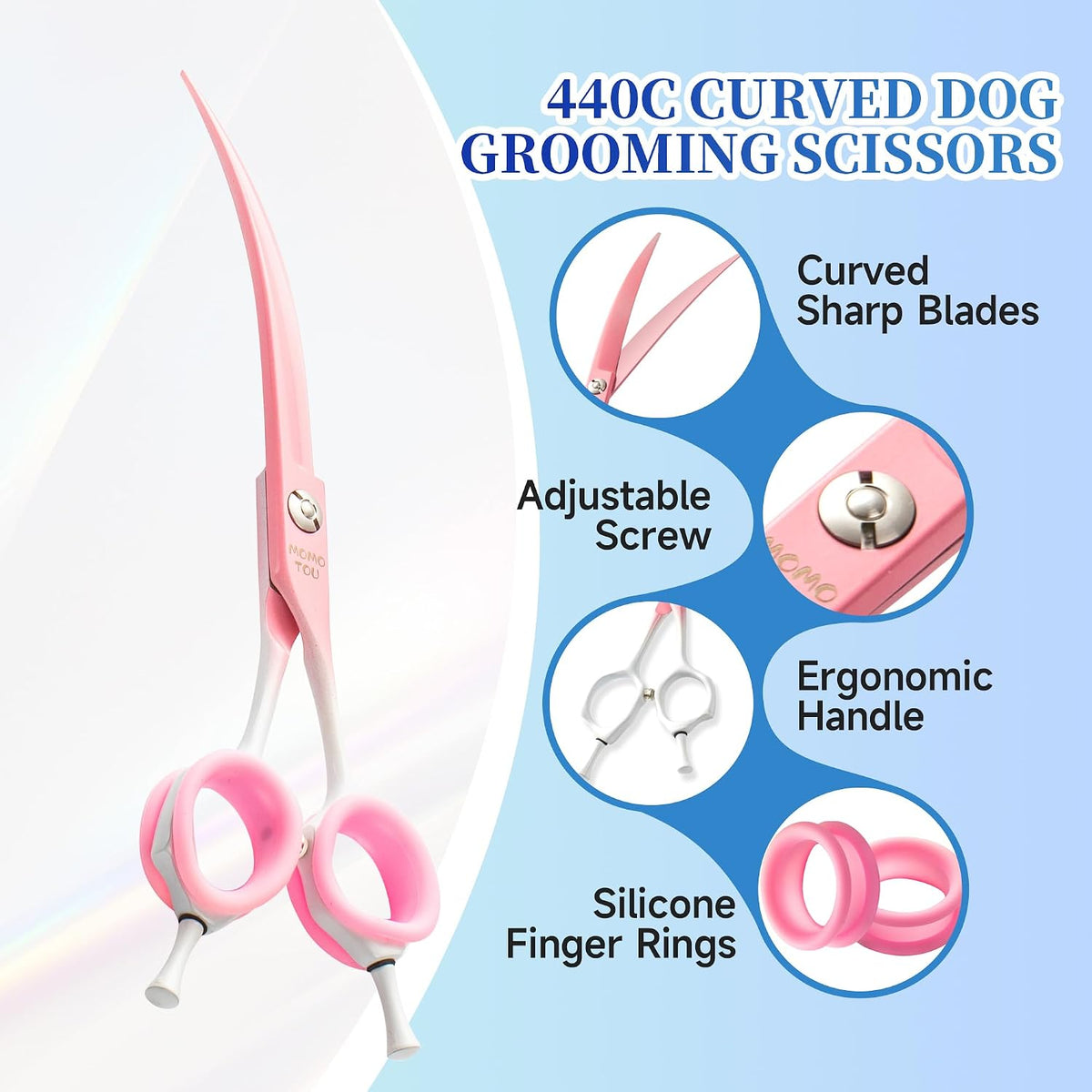 7'' Curved Dog Grooming Scissors Pink to White Gradient