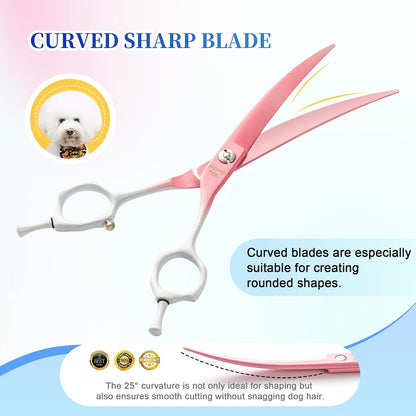7'' Curved Dog Grooming Scissors Pink to White Gradient