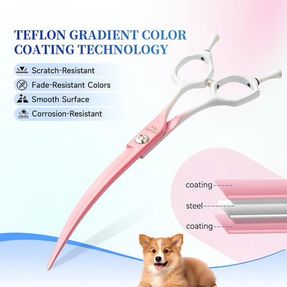 7'' Curved Dog Grooming Scissors Pink to White Gradient