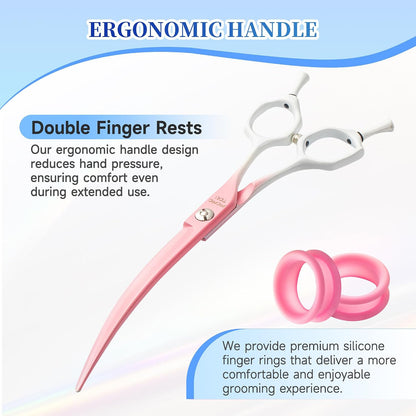 7'' Curved Dog Grooming Scissors Pink to White Gradient