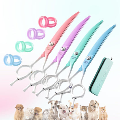 7'' Curved Dog Grooming Scissors Pink to White Gradient