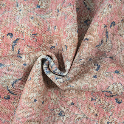 Washable Vintage Accent Rug 3x5, Non-Slip Pink Entryway Area Rug