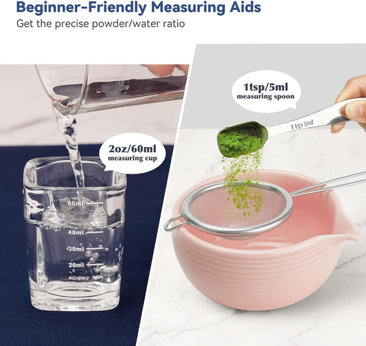 Matcha Whisk Set, 10-Pcs Matcha Kit with Measuring Spoon/Cup, Pink