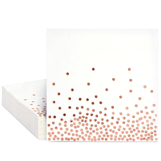 Juvale Disposable Rose Gold Napkins - Tear-Resistant Cocktail Napkins - Large Party Pack - Wedding Shower Decor - 50-Pack, 6.5 in, 3-Ply Paper