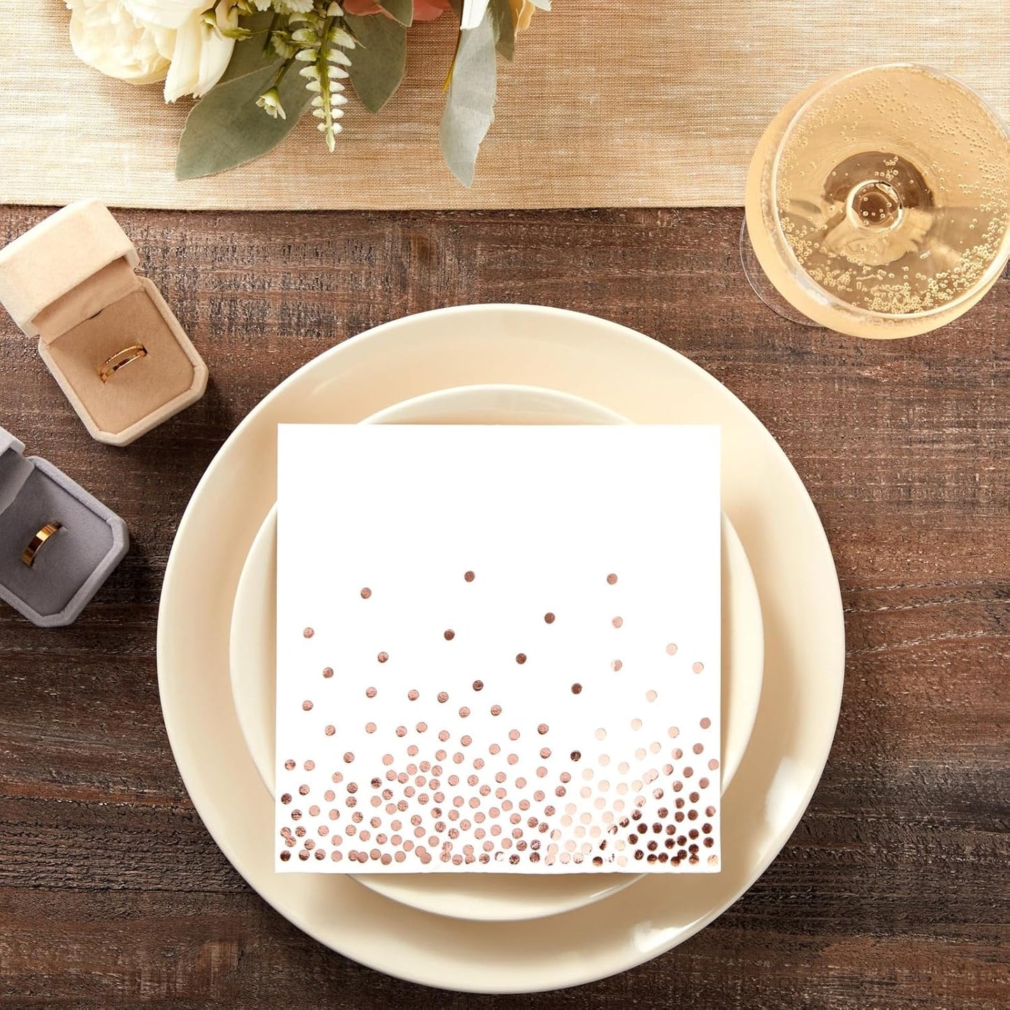 Juvale Disposable Rose Gold Napkins - Tear-Resistant Cocktail Napkins - Large Party Pack - Wedding Shower Decor - 50-Pack, 6.5 in, 3-Ply Paper
