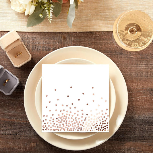 Juvale Disposable Rose Gold Napkins - Tear-Resistant Cocktail Napkins - Large Party Pack - Wedding Shower Decor - 50-Pack, 6.5 in, 3-Ply Paper
