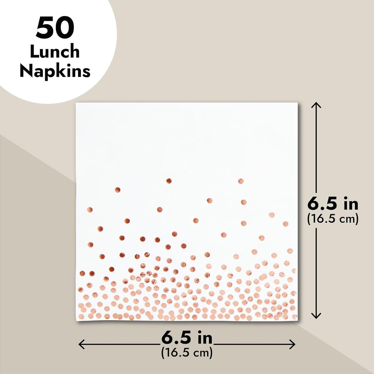 Juvale Disposable Rose Gold Napkins - Tear-Resistant Cocktail Napkins - Large Party Pack - Wedding Shower Decor - 50-Pack, 6.5 in, 3-Ply Paper