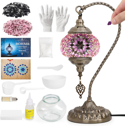 DIY Turkish Mosaic Lamp Kit, 5.2" D Swan-Neck Lamp Making Kit, Pink