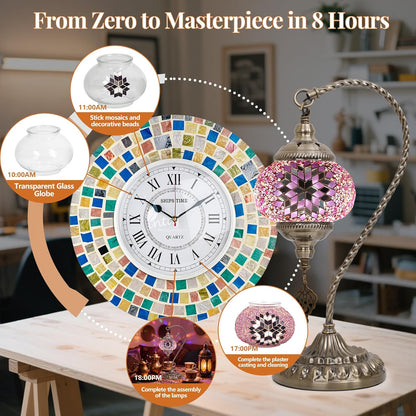 DIY Turkish Mosaic Lamp Kit, 5.2" D Swan-Neck Lamp Making Kit, Pink
