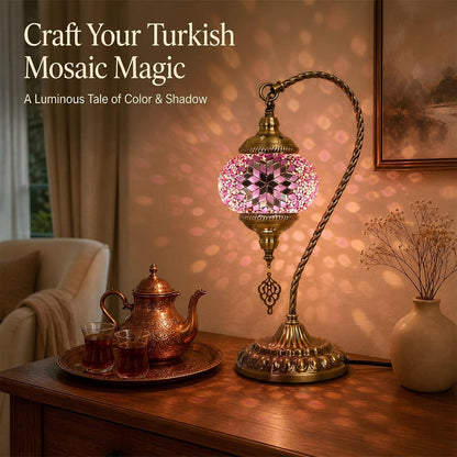 DIY Turkish Mosaic Lamp Kit, 5.2" D Swan-Neck Lamp Making Kit, Pink