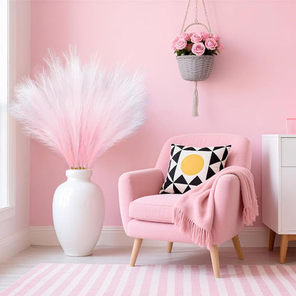Faux Pampas Grass, 8 Pcs 35.4" Tall Pampas Grass Floor Vase Decor, Pink