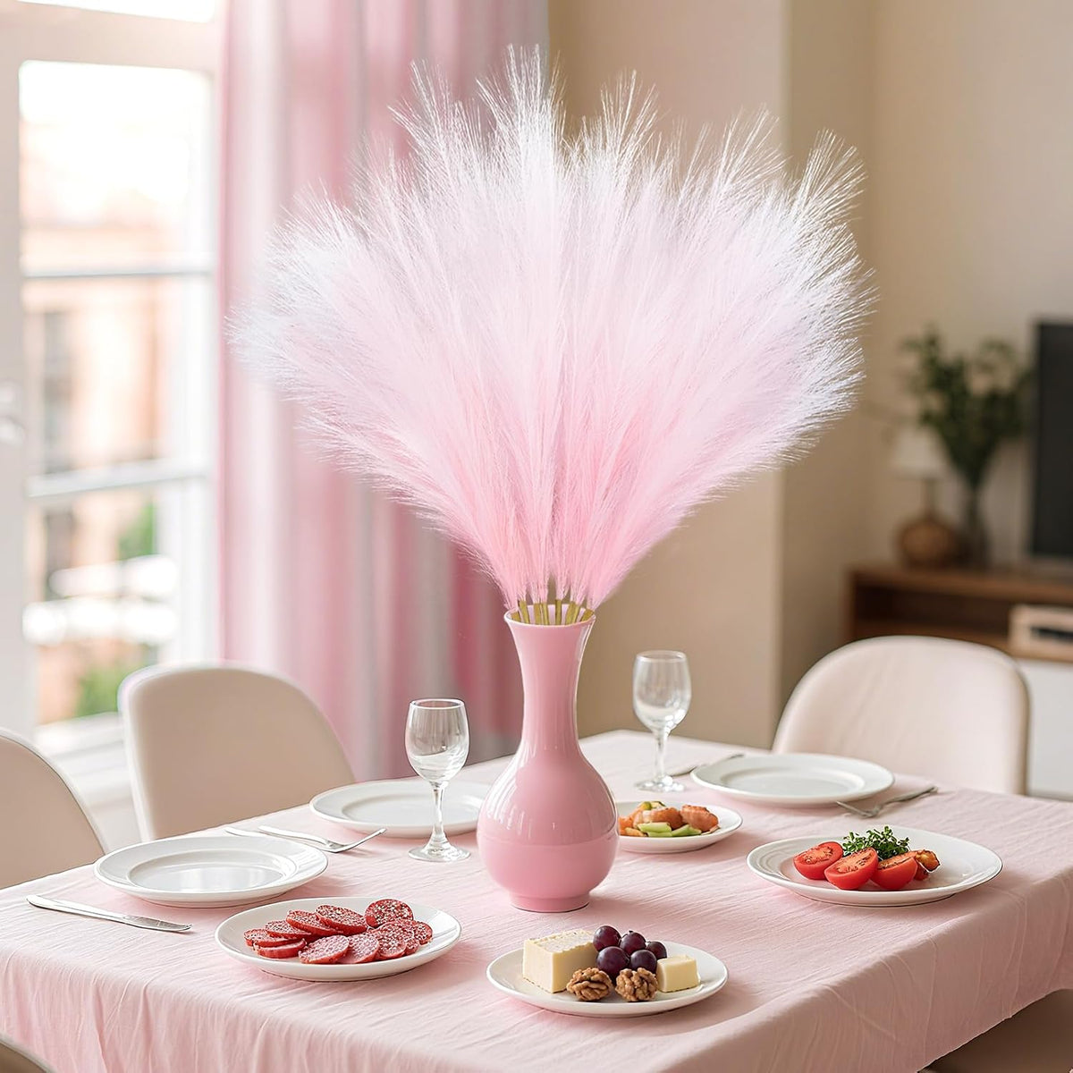 Faux Pampas Grass, 8 Pcs 35.4" Tall Pampas Grass Floor Vase Decor, Pink
