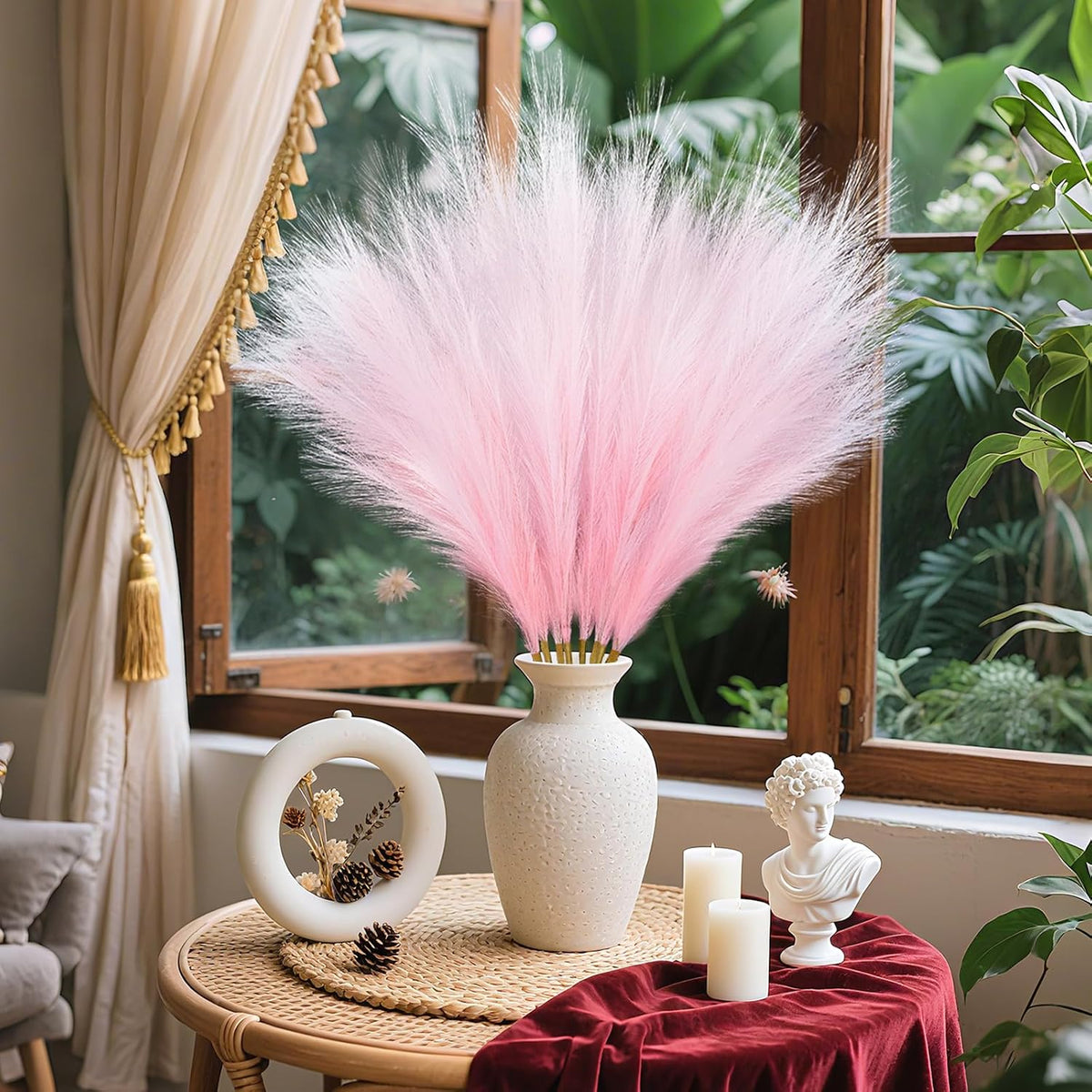 Faux Pampas Grass, 8 Pcs 35.4" Tall Pampas Grass Floor Vase Decor, Pink