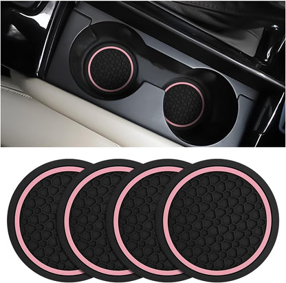 4PCS 2.75 Inch Car Cup Holder Coasters, Non-Slip, Black/Pink